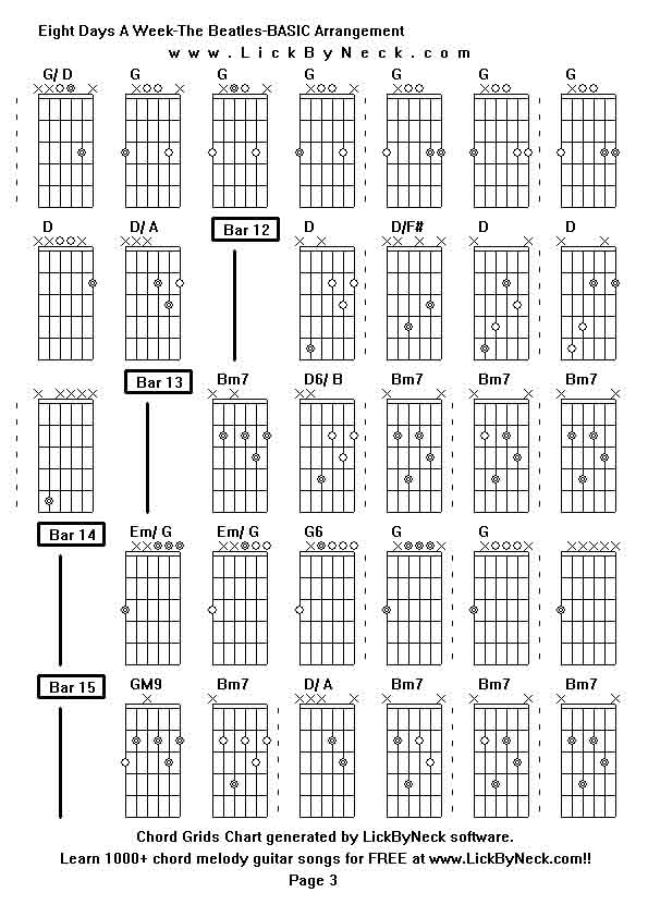 Chord Grids Chart of chord melody fingerstyle guitar song-Eight Days A Week-The Beatles-BASIC Arrangement,generated by LickByNeck software.